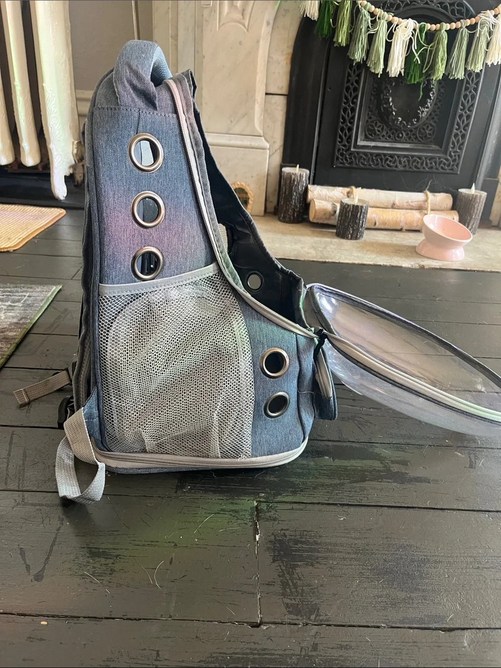 Clear Cat Bubble Backpack with pockets, Light Blue Accents